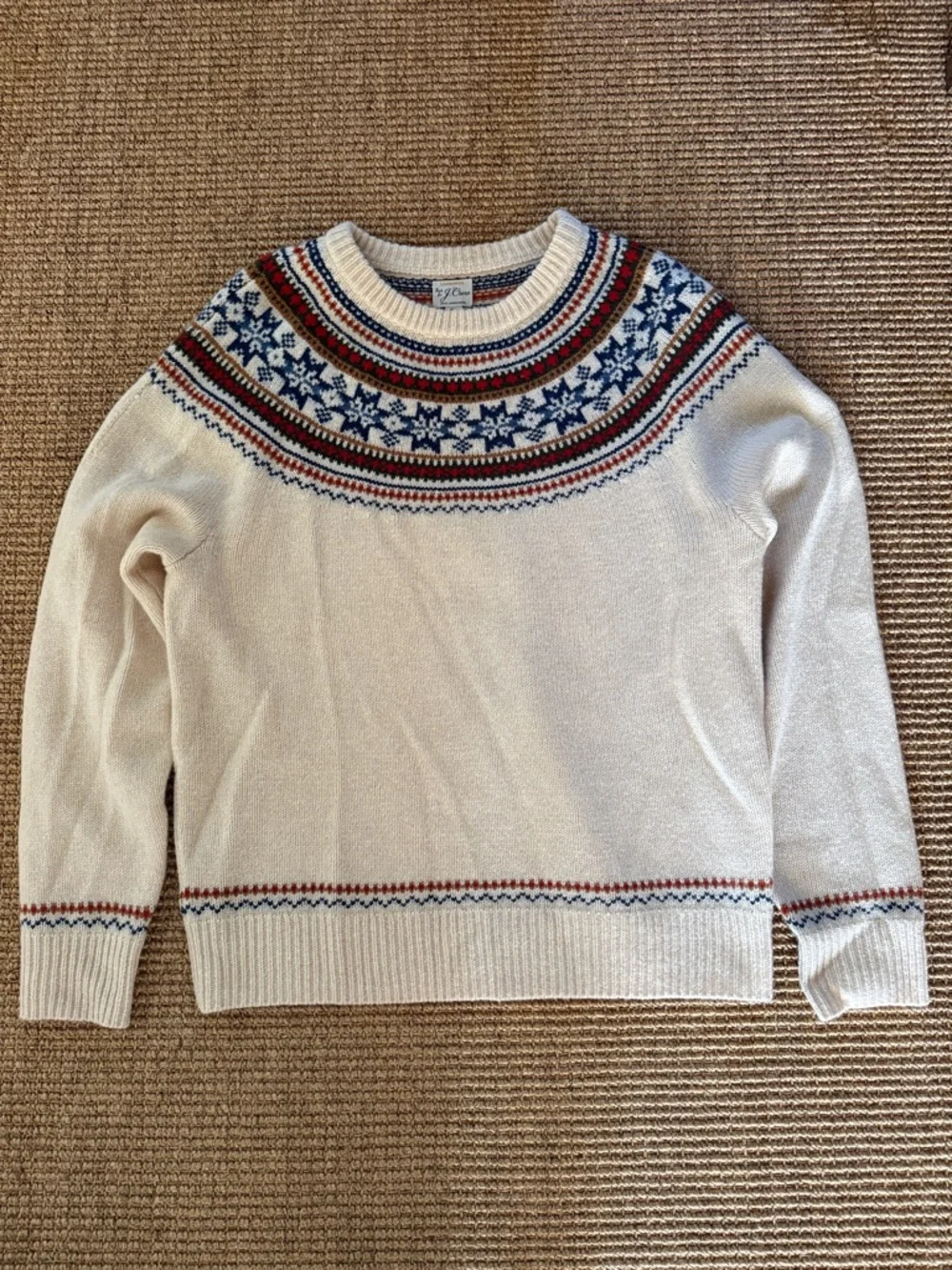 Jcrew Cream Fair Isle Yoke Holiday Sweater XL
